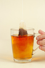 Cup of fresh fragrant tea in the hand