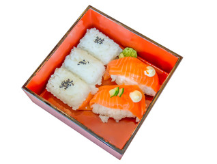 japanese bento set with sushi salmon