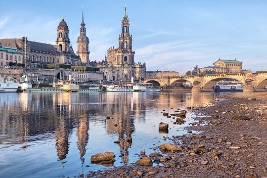 View on Dresden from side of Elbe river
