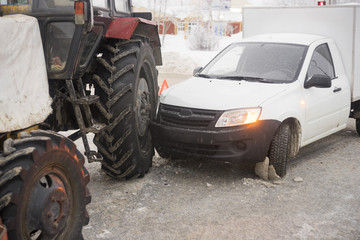 Accident, collided with  passenger car tractor.