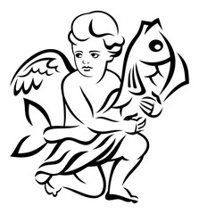 Image of the angel holds big fish 