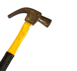 Old yellow hammer on white background