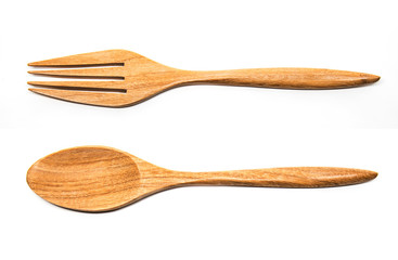 Small wooden spoon on white background.