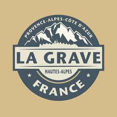 Abstract stamp with the name of town La Grave in France