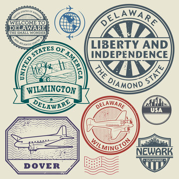 Label or stamp set with names of Delaware cities