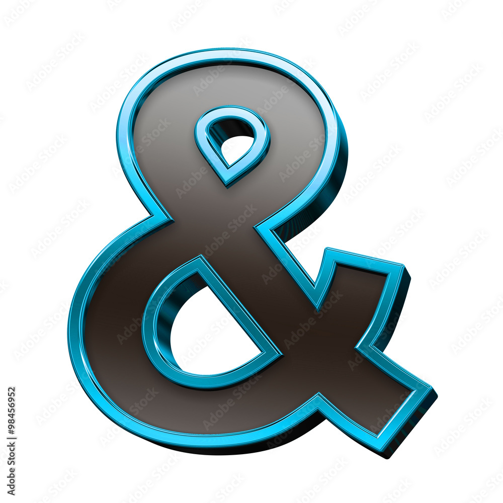 Fototapete one letter from black with blue shiny frame alphabet set, isolated on white. computer generated 3d p