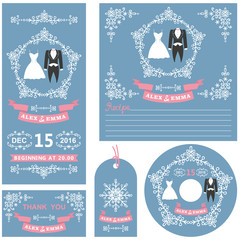 Wedding invitations set.Winter decor and dresses