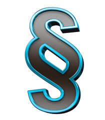 Paragraph sign from black with blue shiny frame alphabet set, isolated on white. Computer generated 3D photo rendering.