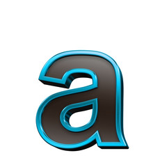 One lower case letter from black with blue shiny frame alphabet set, isolated on white. Computer generated 3D photo rendering.