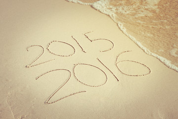 new year for 2016 written in sand,New Year 2016 is coming concep