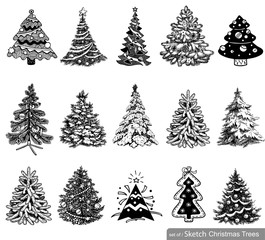 Set of Dreawn Christmas Trees. 