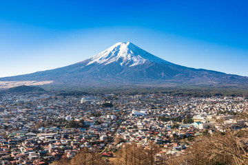 富士山と富士吉田の町並み