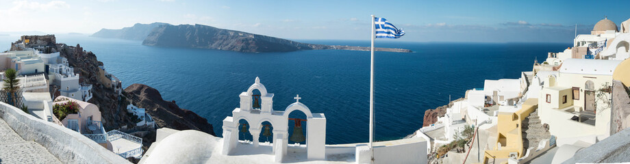 Panorama of the town of Oia on the Greek island of Santorini in the Aegean Sea