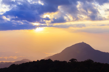 Beautiful sunset at mountain in Karnchanaburi, Thailand.