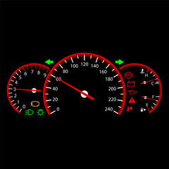Car dashboard elements on a black background