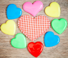 Colorful heart on the wooden for valentine background, vintage c