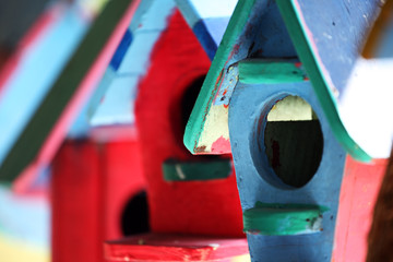 colorful wooden bird house