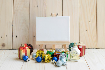 Blank white drawing frame and gifts and ornaments decoration