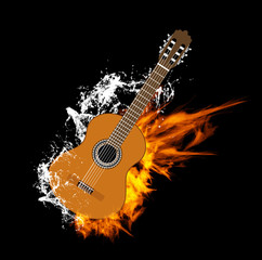 Fototapety  Gitara akustyczna na ogniu i wodzie