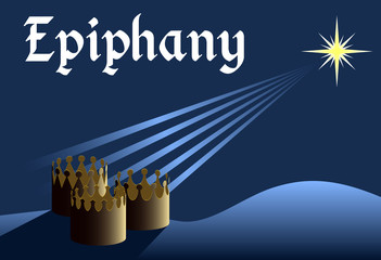 Epiphany background vector, crowns from three kings with star above them, three kings day, christian holiday