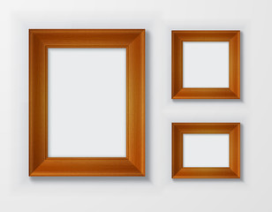 Set classic wooden frames on white background