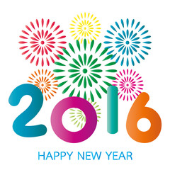 happy new year 2016 greeting card with fireworks on white background - 98463164