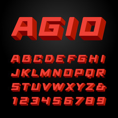 Isometric font. Vector alphabet with 3d effect letters and numbe