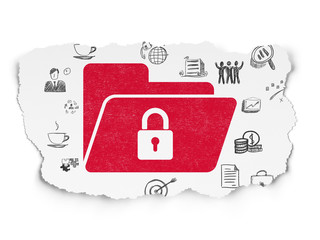 Finance concept: Folder With Lock on Torn Paper background