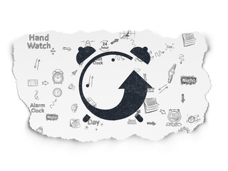 Timeline concept: Alarm Clock on Torn Paper background