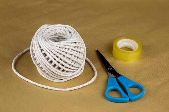 Wrapping Paper String Sticky Tape and Scissors