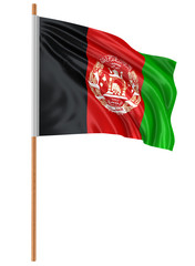 3D Afghani flag with fabric surface texture. White background.