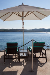 sunshade and loungers at the beach