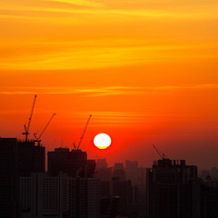 Sunrise over downtown Bangkok skyline, Thailand