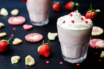 Strawberry hot white chocolate with whipped cream and strawberri