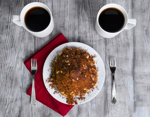 sand cake in the form of slides with cocoa