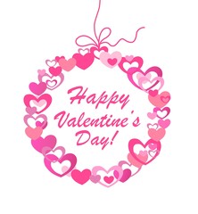 Hanging wreath with hearts for Valentines day