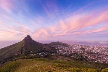Cape Town's Lion's Head Mountain Peak landscape seen from Table Mountain tourist hike