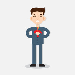 Young man with strong heart attack. Vector illustration.
