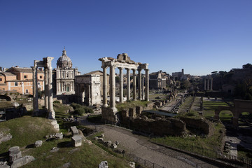 Fototapeta na wymiar Roman ruins in Rome, Fori Imperiali