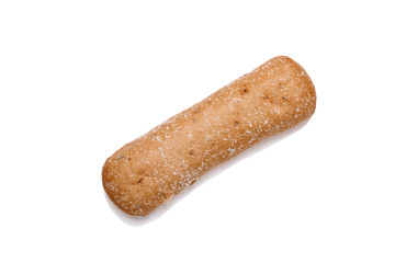 rustic bread rectangular shape on a white background, isolation, color image. French bakery. view from above