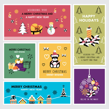 Christmas and New Year Banners Set - Vector Illustration