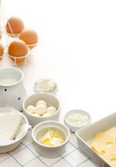 Dairy products on a white table