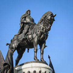 Statue of Matthias Corvinus in front of St. Michael's Church in  in Cluj-Napoca, Romania