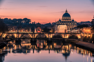 Naklejka na ściany i meble Rome, Italy: St. Peter's Basilica and Saint Angelo Bridge