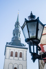 City street lantern on a background of church