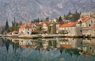 Orohovach village on the shore of the Bay of Kotor, Adriatic Sea, Montenegro