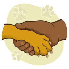 Illustration human hand holding a paw, afrodescendant