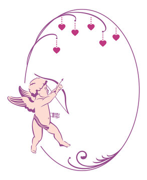 Round Valentine frame with Cupid
