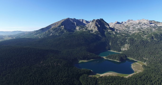 Aerial view of Black lake in Durmitor national park in Montenegro