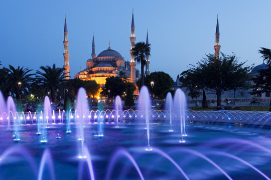 Beautiful view of Sultan Ahmed Mosque in Istanbul, Turkey 